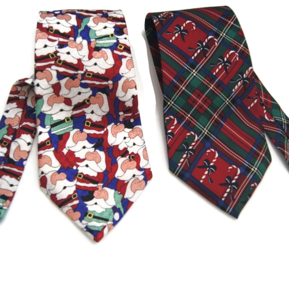 Vintage Holiday Christmas Neckties Santa Plaid Lot of 2 Creative Apparel Group